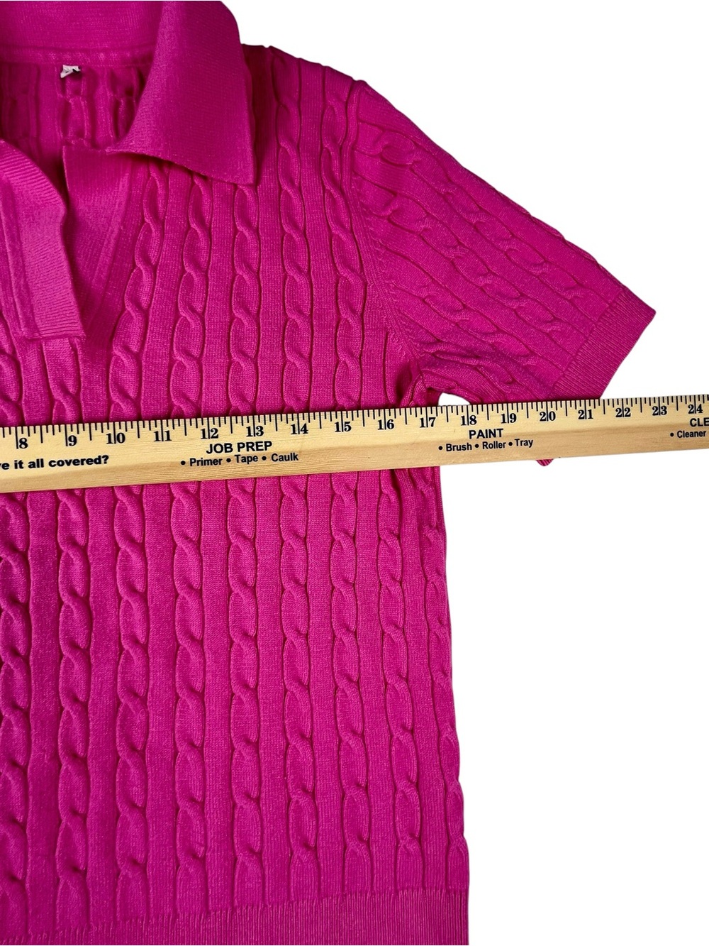 Women’s Short-Sleeve Cable Polo Sweater in Hot Pink L - sku 147 - Picture 5 of 10